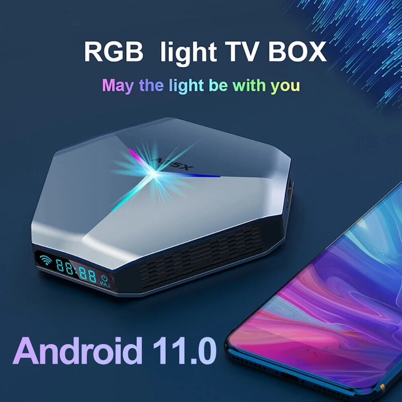 Kotak TV pintar lampu RGB ke A95X F4 Android 11 Amlogic S905X4 4G 64GB 32G Wifi BT pemutar Media TVBOX A95XF4 2G16G Set top Box