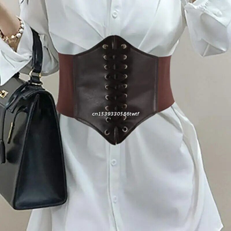 Corpete feminino couro falso sob o busto, espartilho cintura steampunk sexy com laço
