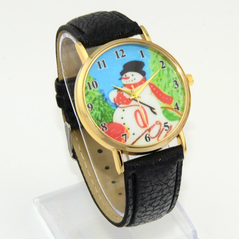 Christmas Xmas Gift Snowman Golden Numerals Dial Boy Women Lady Girl Quartz Watches