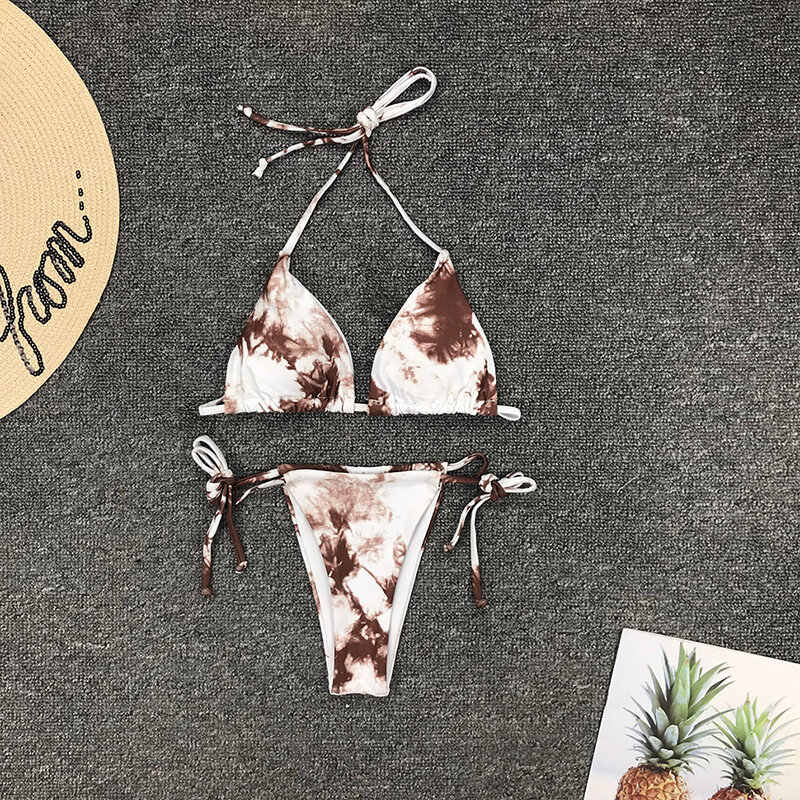 Sexy strój kąpielowy damskie Bikini Micro 2020 bandaż Push Up stroje kąpielowe kobieta dwuczęściowy Tie-dye strój kąpielowy brazylijskie Bikini stroje kąpielowe