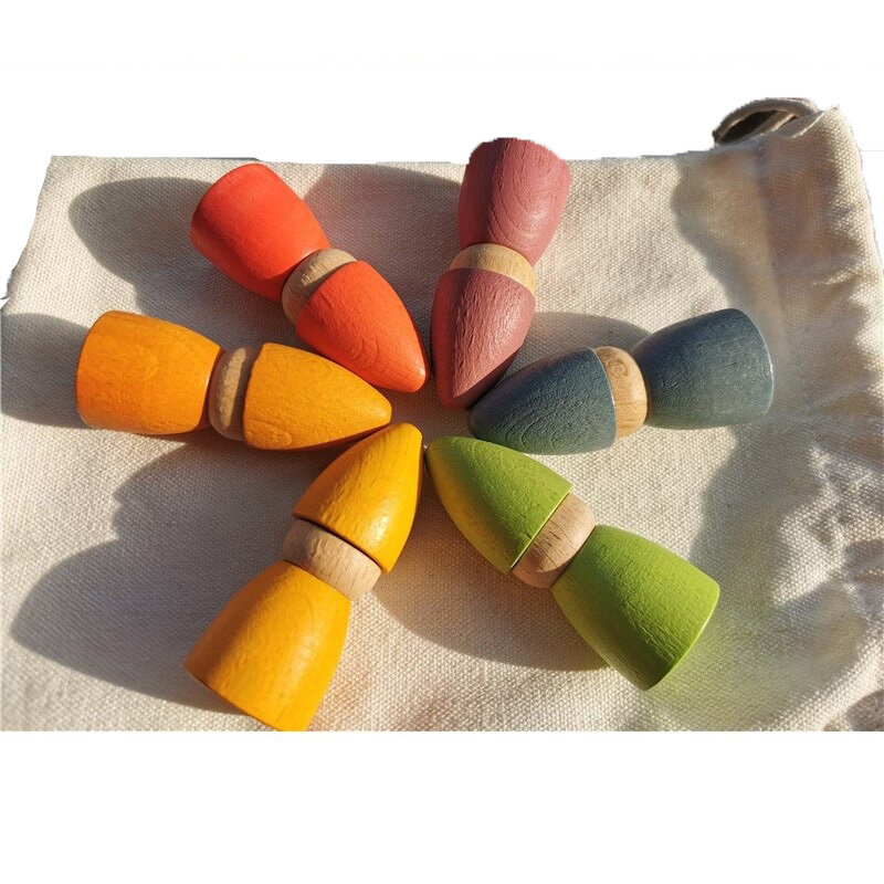 Bonecas infantil de madeira arco-íris, 6 peças, gnomes, bonecas de madeira de faia coloridas, brinquedos montessori, 2.9*7cm