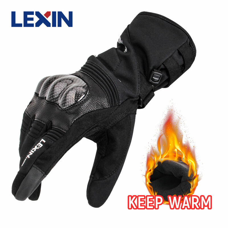 Lexin-Guantes Térmicos impermeables para motocicleta para hombre y mujer, Guantes de cuero para carreras, pantalla táctil, invierno, W1