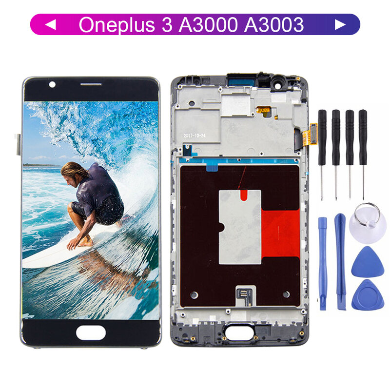 ЖК-дисплей для Oneplus3 Oneplus 3 для Oneplus 3T A3000 A3010 A3003 1 + 3/1 + 3T ЖК-дигитайзер сенсорный экран с рамкой Запасная часть
