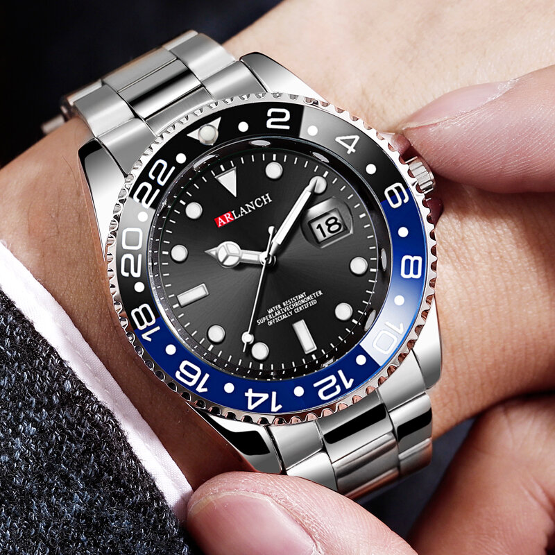 Arlanch moda masculina relógio de quartzo marca superior luxo relógios à prova dwaterproof água dos homens esportes data relógios de pulso preto relogio masculino