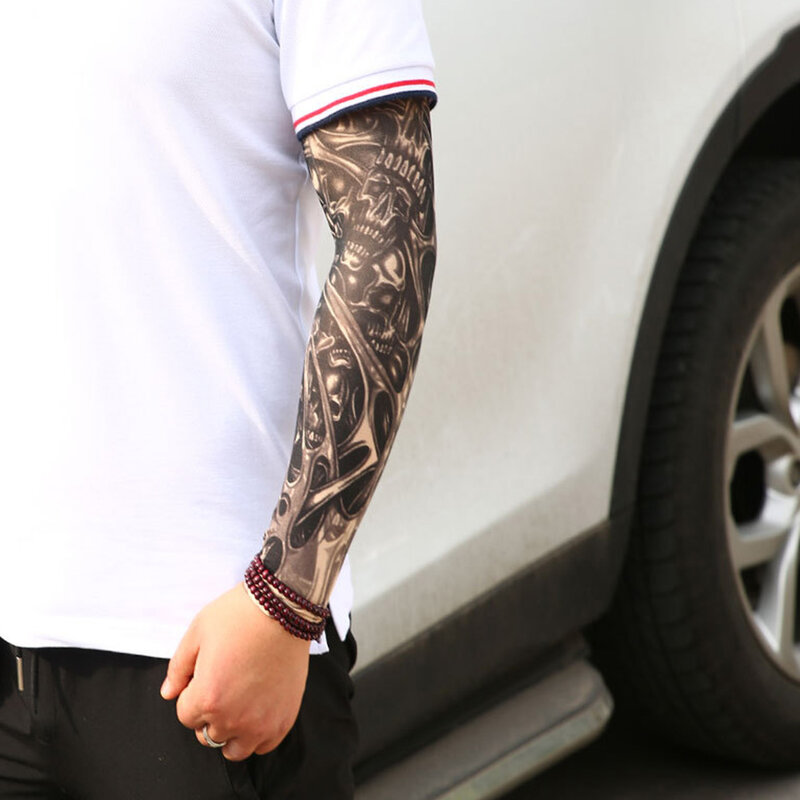 Unisex rozciągliwy ochrona przed promieniowaniem UV jazda na rowerze na zewnątrz fałszywy poślizgu na tatuaż ramię rękaw kreatywny rower tatuaż pokrowiec