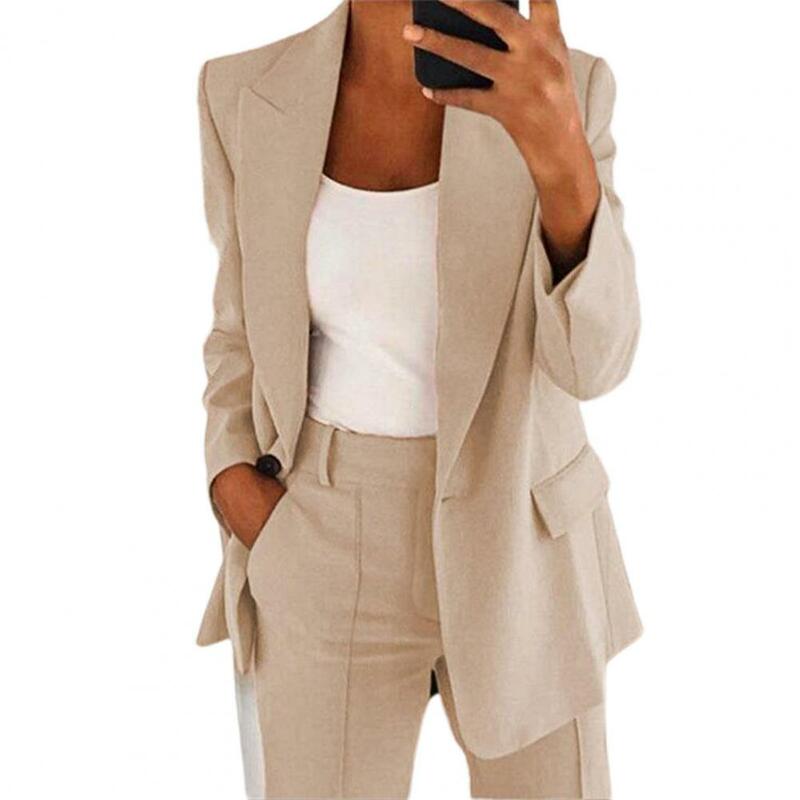 Jaket Setelan Warna Solid Kerah Lipat Wanita Lengan Panjang Kancing Blazer untuk Kencan Setelan Jaket Blazer Wanita Setelan Jaket Blazer
