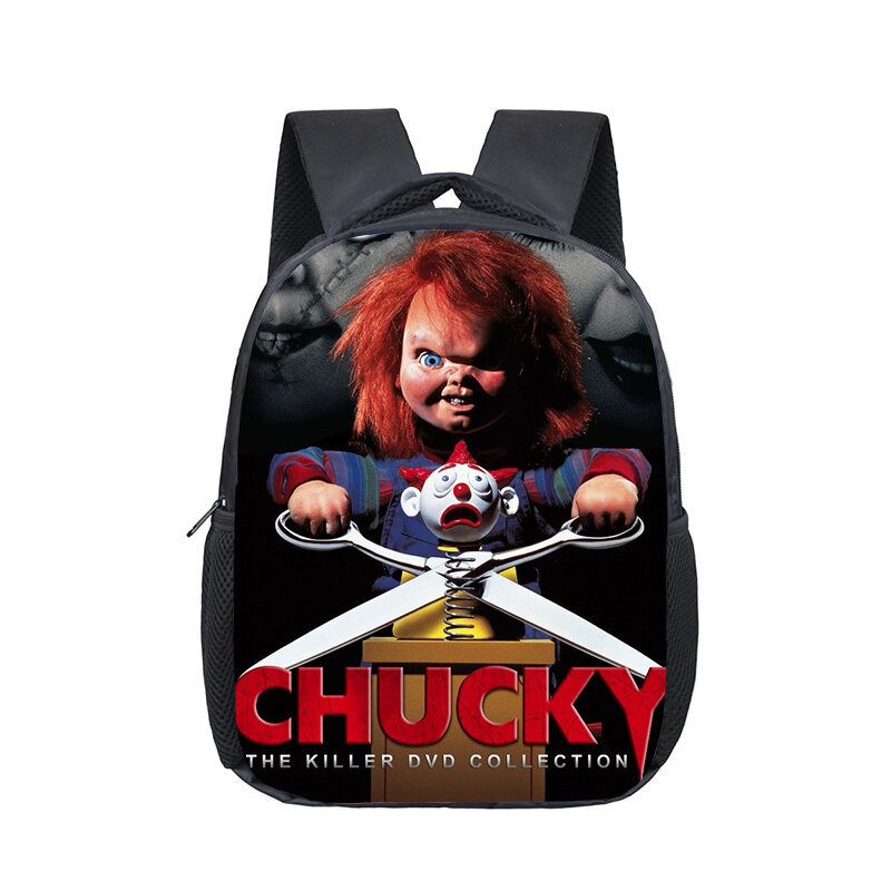 Mochila escolar Chucky de película de terror para niños y niñas, morral escolar de 12 pulgadas para jardín de infantes