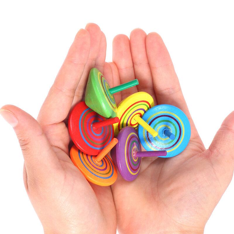 Atasan Putar Kayu Kerajinan Buatan Tangan Atasan Kayu Lukis Mainan Anti Stres Anak-anak Dewasa Mainan Hadiah Baru Warna Acak