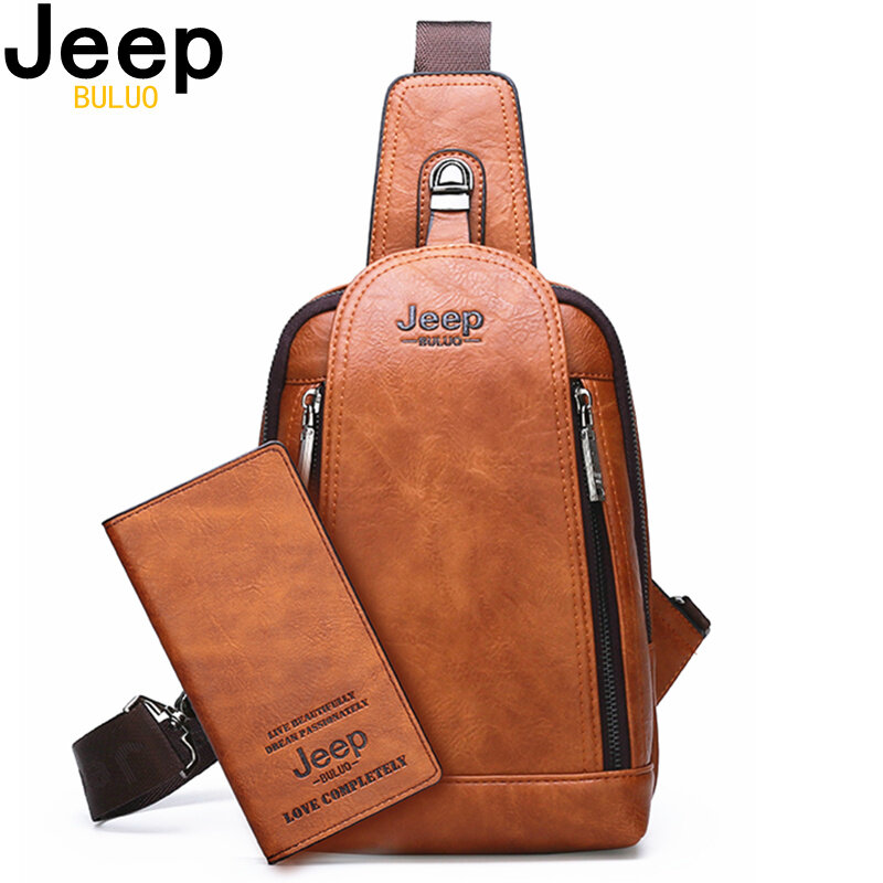 JEEP-BULUO 브랜드 여행 하이킹 메신저 숄더백 남성용, 대용량 슬링 크로스 바디 솔리드 가죽 가방
