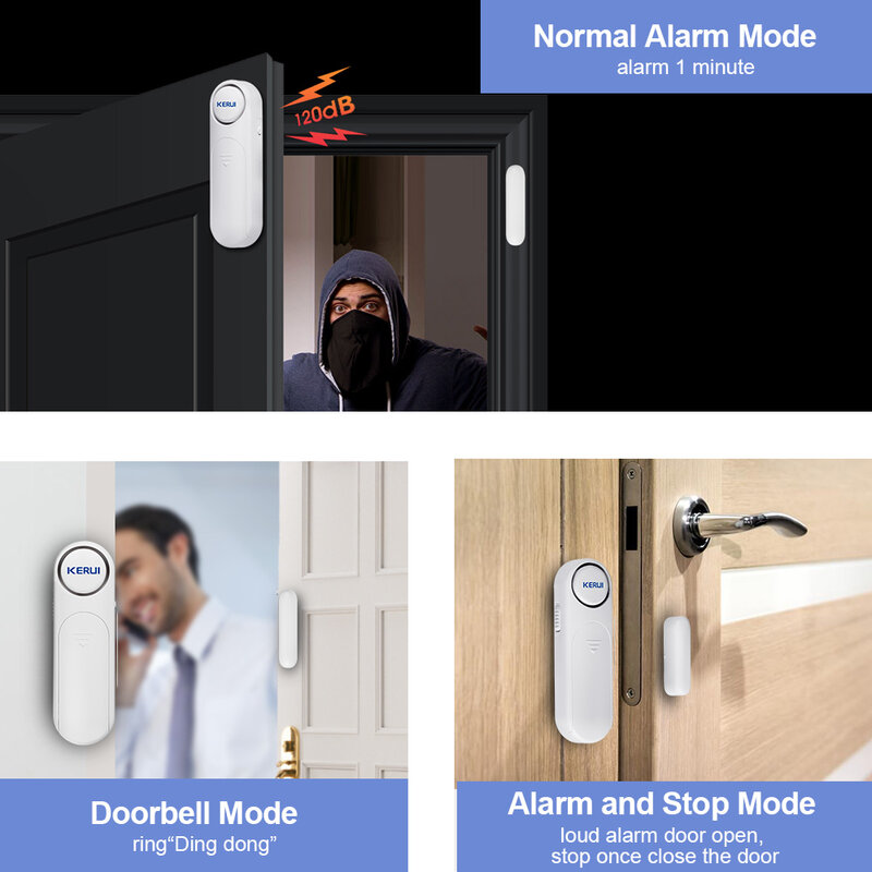 KERUI-D121 Sensor magnético de porta e janela sem fio, 120dB, anti-roubo, controle remoto 300 pés, sistema de alarme Home Security