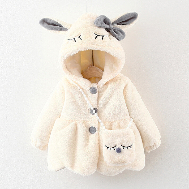 Bonito orelhas de coelho jaqueta de pelúcia bebê natal doce princesa meninas casaco outono inverno quente com capuz outerwear menina da criança roupas