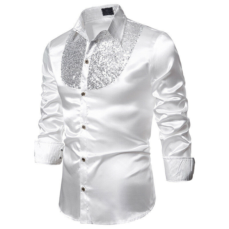 Männer Langarm Hochzeit Kleid Shirt Für Männer Weichen Bequemen Glanz Business Hemd Männer England Stil Pailletten Formale Hemd Männer tops