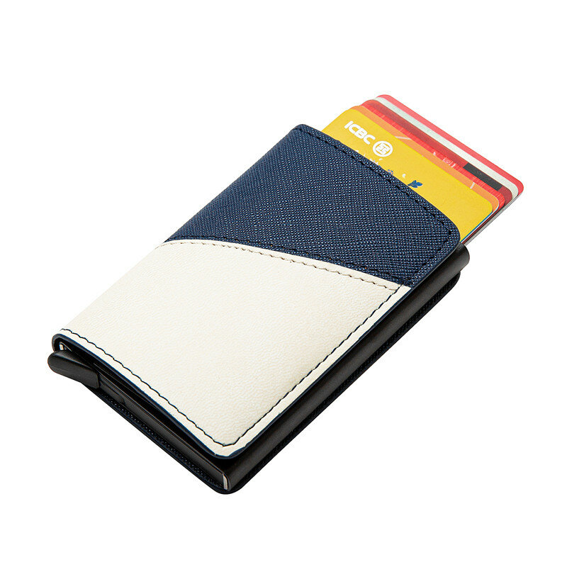 Zovyvol nome personalizado carteira masculina cor misturada rfid titular do cartão de crédito couro alumínio carteira de cartão de identificação magro titular do cartão carteiras
