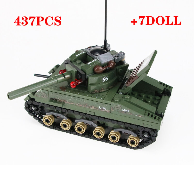 WW2 militar EE. UU. Pescador M4 modelo de tanque bloques de construcción soldados del Ejército de EE. UU. Figuras accesorios de armas ladrillos juguetes educativos de regalo