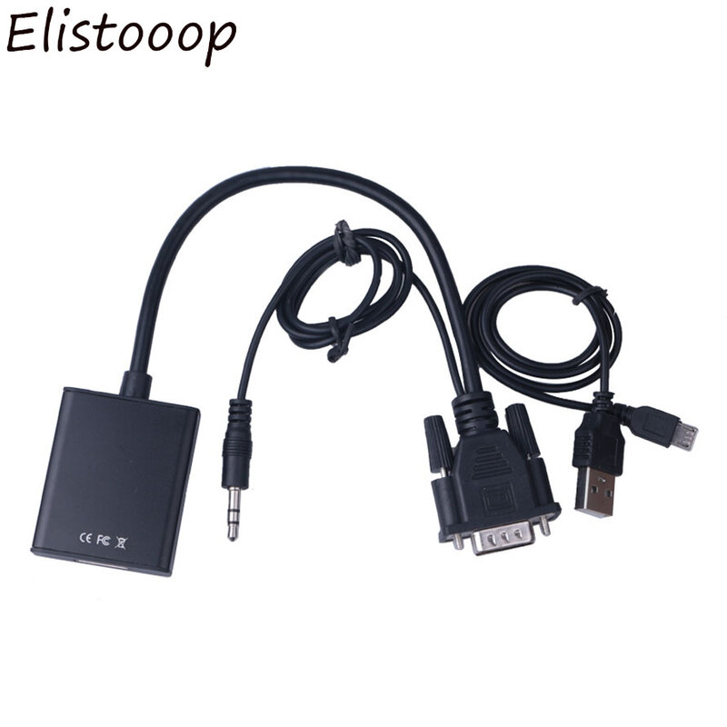 Elistooop 1080p hd 고해상도 vga to hdmi 남성용 여성용 컨버터 케이블, pc 노트북 프로젝터 용 오디오 출력 어댑터 포함