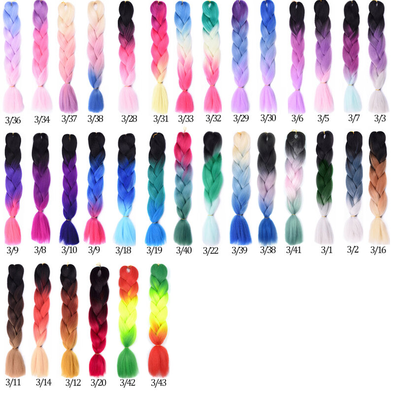 Cabello sintético largo Jumbo degradado para mujer, 24 pulgadas, trenzas coloridas, 100g, arcoíris, gris, negro, Trend Way