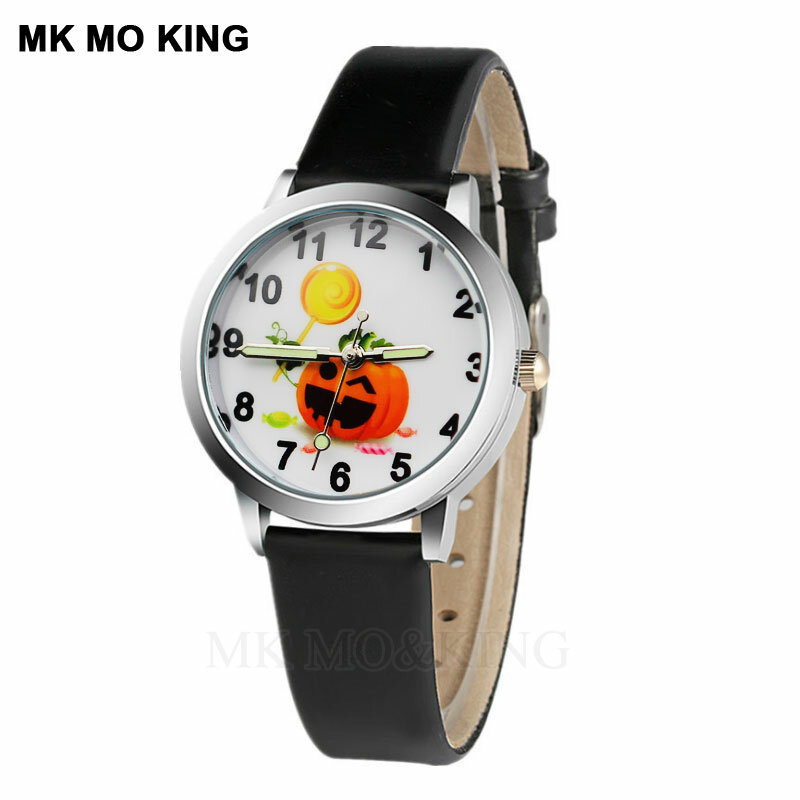 Zegarek dla dzieci moda dynia kreskówka halloweenowa chłopiec zegar kwarcowy dorywczo skórzana dziewczyna analogowy zegarek na rękę Montre Enfant