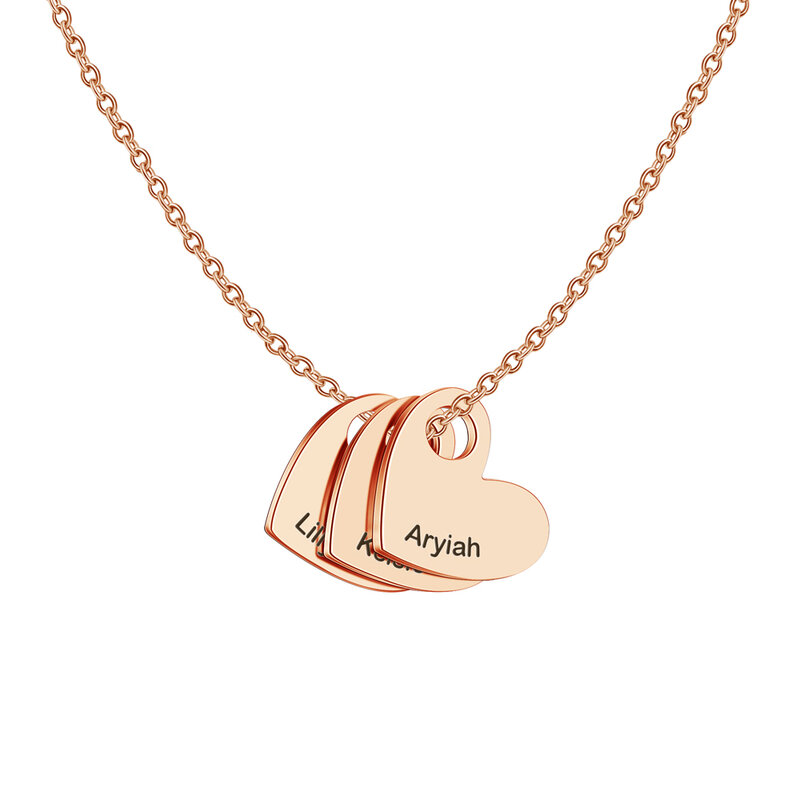Collier pendentif personnalisé en forme de cœur, couleur or et or rose, avec noms gravés, pour la fête des mères