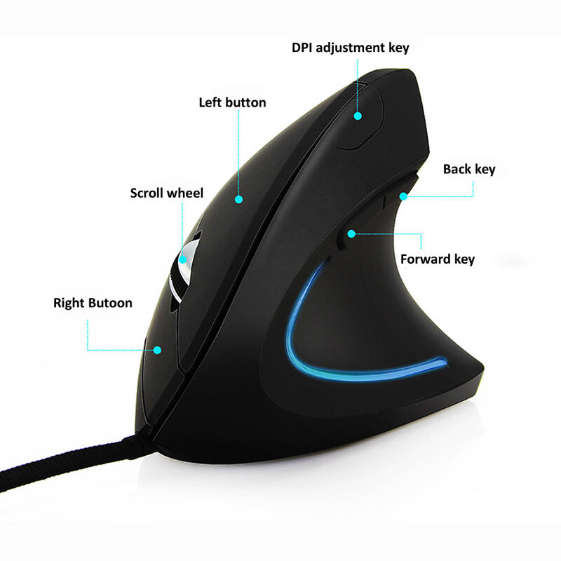 Mouse da gioco ergonomico con Mouse RGB verticale destro cablato 800 1200 1600 3200DPI USB polso ottico Mause sano per Computer PC