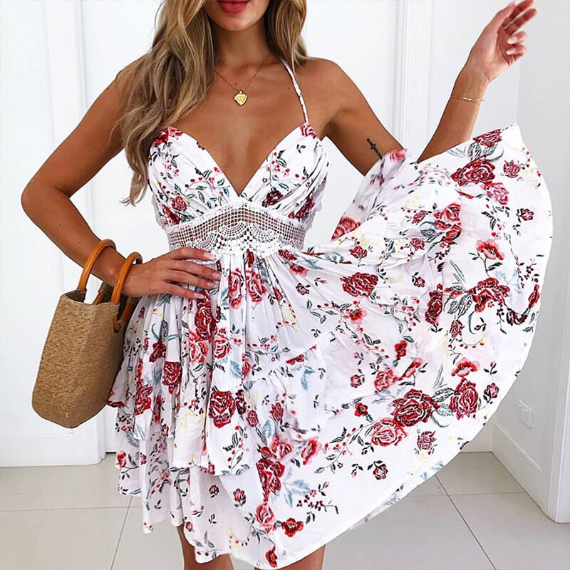 2019 novo verão feminino biquíni cobrir floral rendas oco crochê maiô cover-ups maiô beachwear túnica praia vestido quente