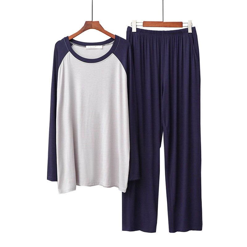 Long Sleeve Spring Pajamas Men Modal 2pcs Sleepwear Nightwear Patchwork Intimate Lingerie Shirt&pants Home Clothing Bath Robe