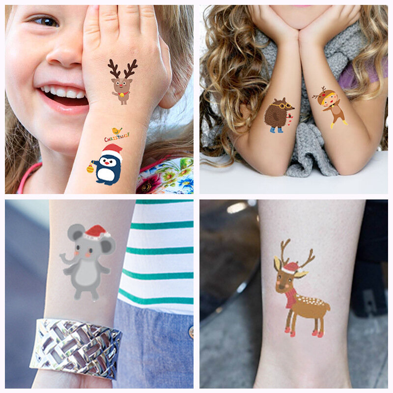 Autocollants de tatouage de noël, 10 pièces/paquet, décoration pour bras, imperméable, sueur, jouets