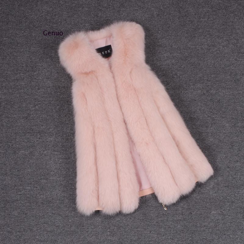Chaleco de piel sintética para Mujer, Abrigo largo y esponjoso de piel de zorro, Abrigo de felpa de alta calidad para invierno, Abrigo de lujo para Mujer