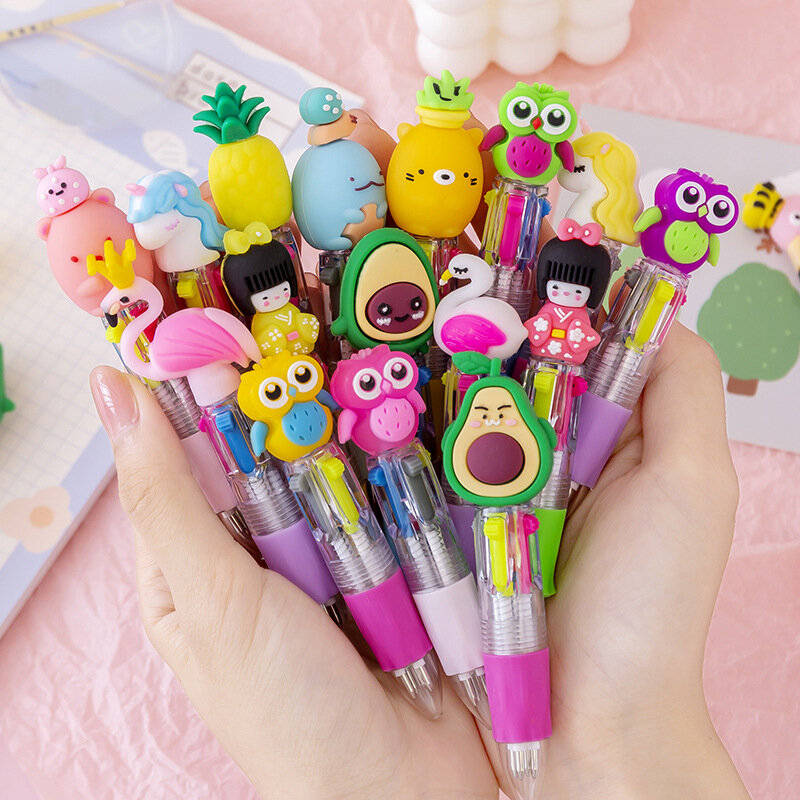 Ручка шариковая 4 цветов, милый мультяшный миниатюрный кавайный Единорог, фламинго, выдвижная, Канцтовары, подарок, школьные и офисные принадлежности, 20 шт./лот