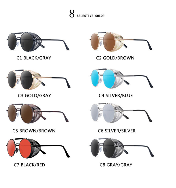 نظارات شمسية ريترو ستايل للرجال والنساء ، عدسات مستديرة معدنية ، نمط Steampunk ، حماية من الأشعة فوق البنفسجية ، 2021