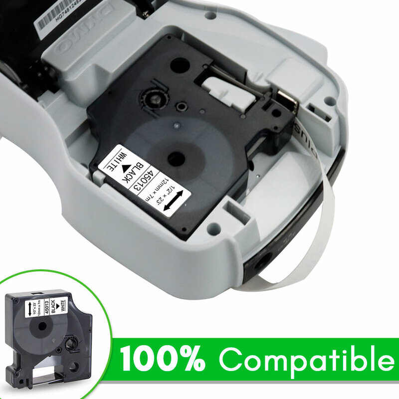 Cartucho de etiquetas de 12mm para Dymo LabelManager, 45013, 45013, 45018, COLORPOP, 160, negro sobre blanco