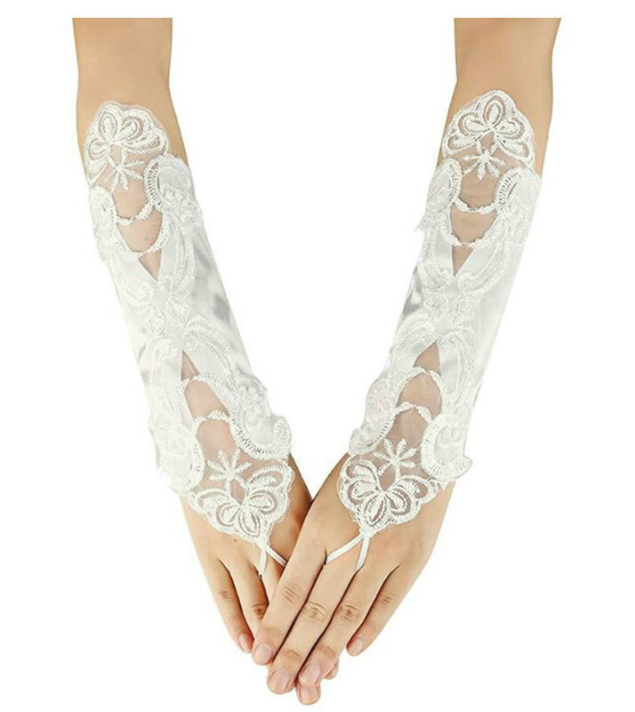 Weiße Satin applikationen Perlen Braut handschuhe Hochzeit Blumen mädchen Kommunion Festzug Kostüm