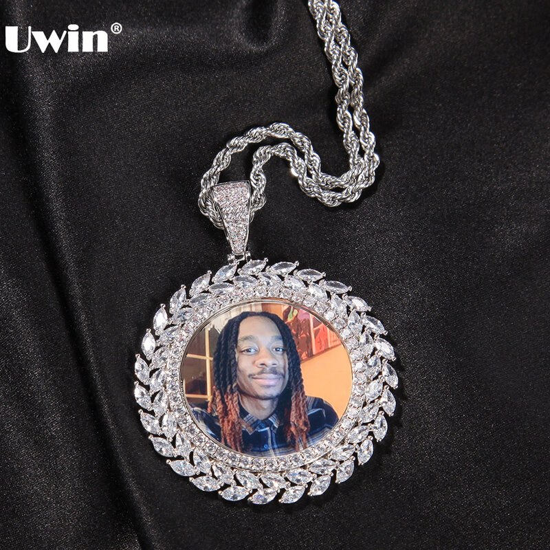 UWIN DIY Foto Liontin Kalung CZ Telinga Gandum Hip Hop Perhiasan Penuh Es Keluar Kubik Zirconia Berlapis Emas Liontin untuk Hadiah