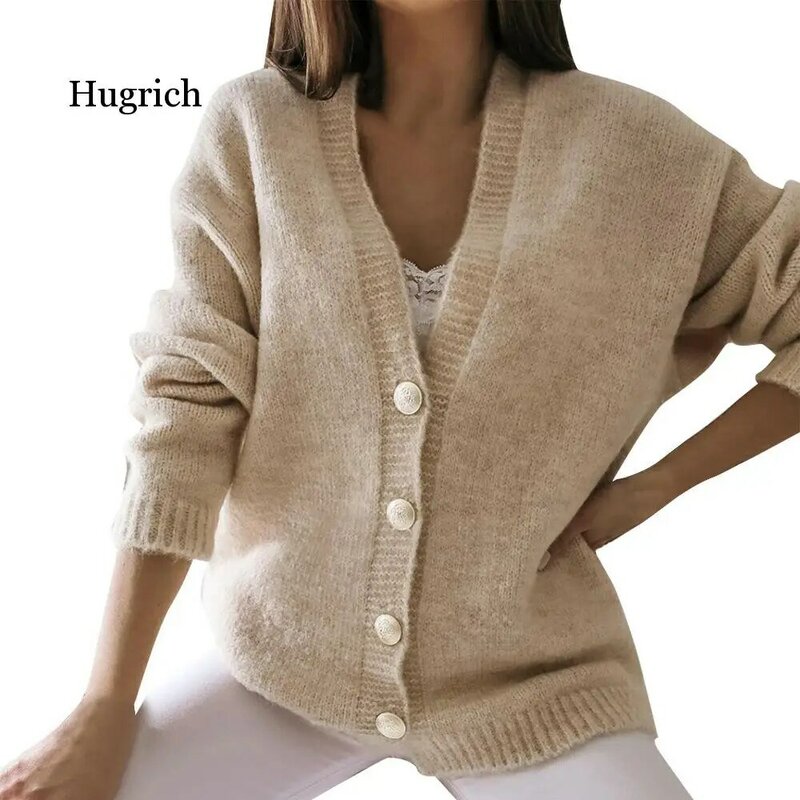2020 New Autumn Women Knit Cardigans Sweaters Solid V Neck Loose Knitwear Single Breasted Jacket Coat Tops Cardigan Outerwear