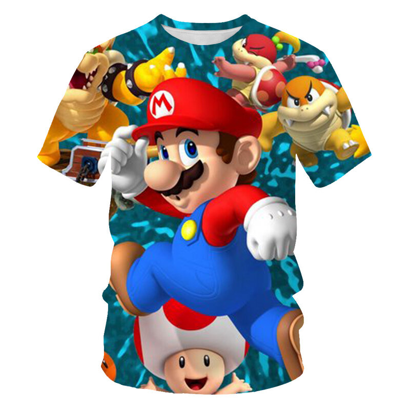 Летняя Забавная детская футболка с 3D принтом Супер Марио, детские футболки с коротким рукавом и мультяшным принтом для мальчиков и девочек, ...