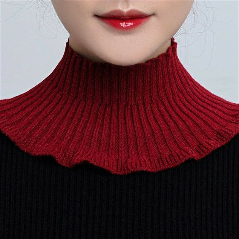 Winter Windproof Knitted Fake Collar Scarf With Wooden Ears Women Turtleneck Knitted False Fake Collar Detachable Scarf Solid