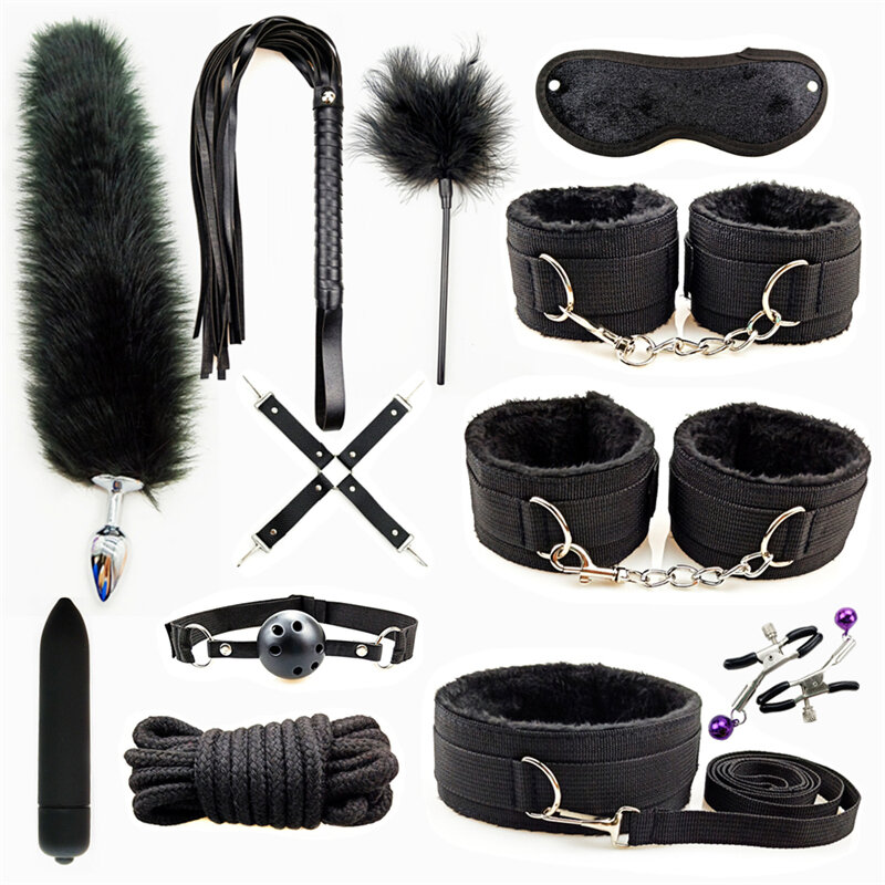 หนัง Sex Kit Bondage เกียร์ของเล่นผู้ใหญ่เกมเพศ Handcuffs Whip Exotic อุปกรณ์เสริมเร้าอารมณ์ Bdsm ชุดของเล่นสำหรับคู่