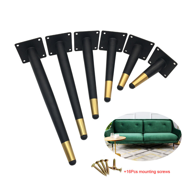 Patas cónicas de Metal dorado y negro para muebles, patas de mesa para sofá, armario, TV, armario, silla, 10-45CM con tornillos de montaje, 4 unidades