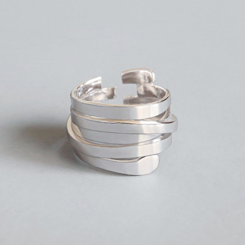 Высококачественные модные регулируемые кольца 925 пробы серебряного цвета с геометрическим слоем и изображением смайлика для женщин, оптовая продажа ювелирных изделий