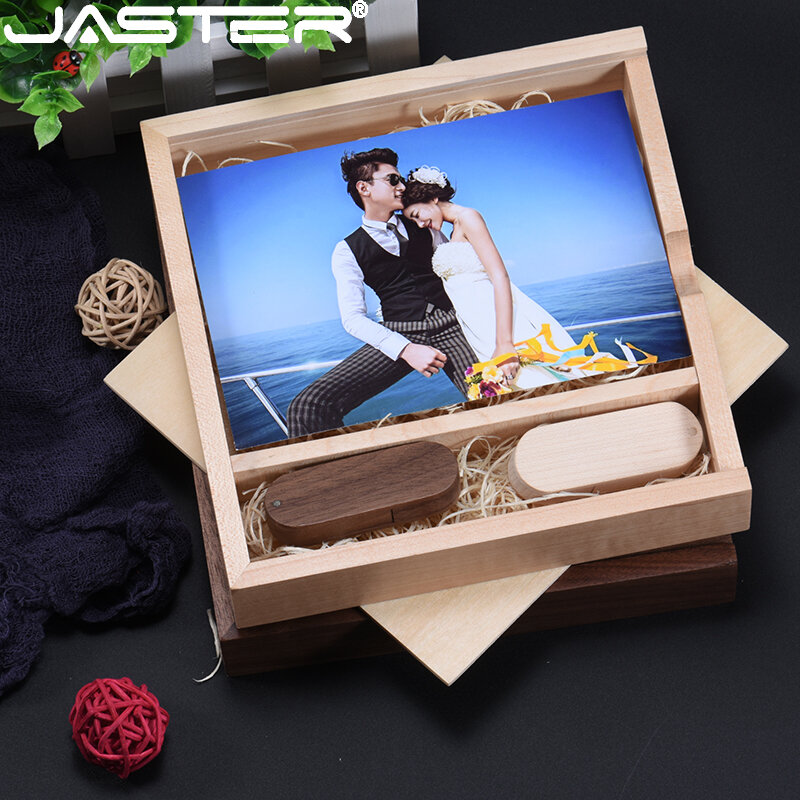 JASTER USB 2.0 Pendrive Wooden Box Photography 4GB 8GB usb drive 16GB 32GB 64GB USB Flash Drive Free Logo Creative Wedding Gifts