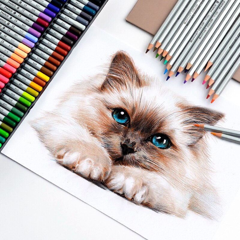 Marco – ensemble de crayons de couleur professionnels à l'huile, avec boîte en métal, crayon de couleur à l'aquarelle Non toxique pour dessiner, fournitures de peinture, cadeau