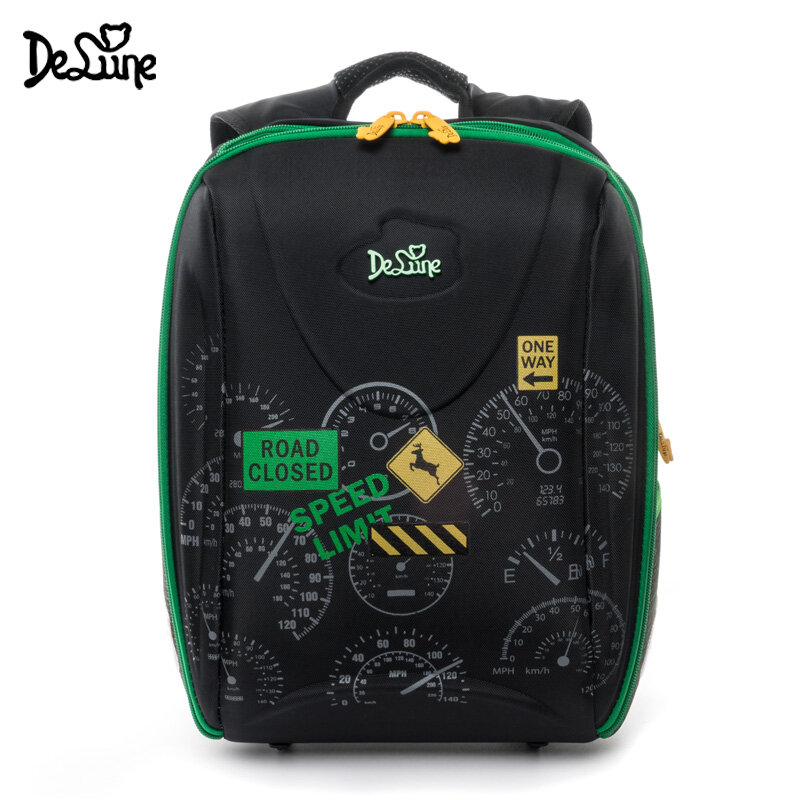 Delune Orthopedic School Bag for Children Boys Four-wheel Drive Cars Print Backpack Speed SUV Mochila Infantil Grade 1-5 Green