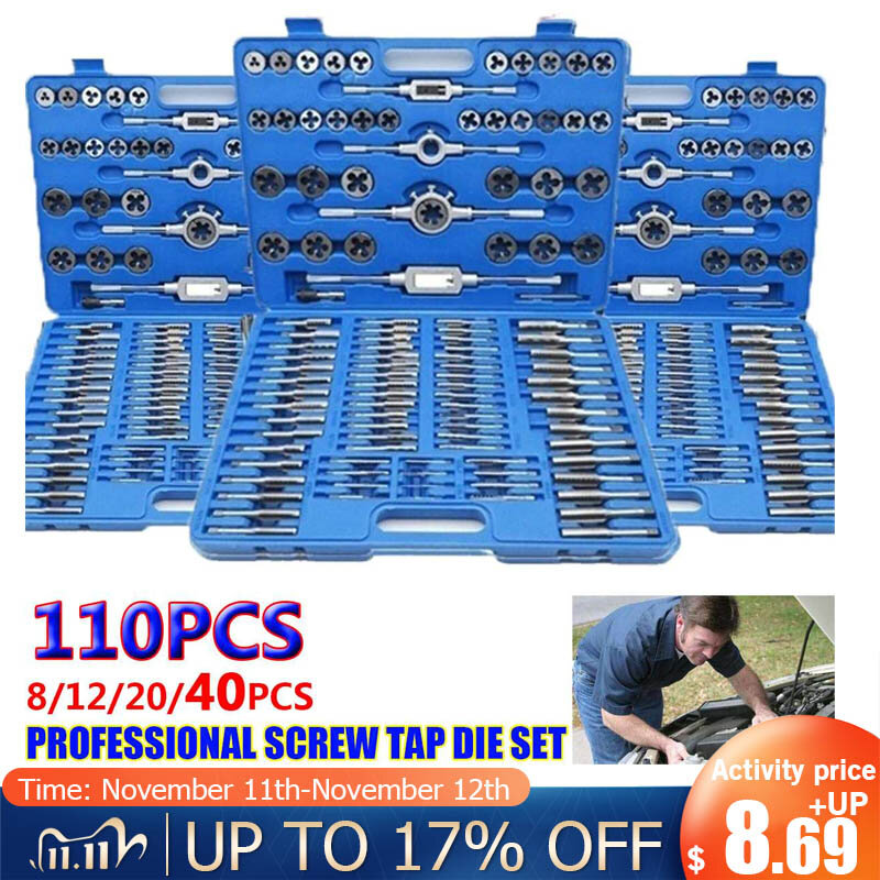 110/40/20/12/8pcs Metric Tap And Die Set Standard Heavy Duty Screw Thread Taper Drill Tool