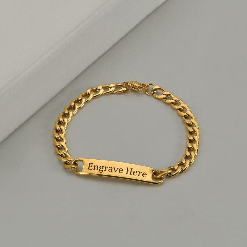 Akizoom панк гравировка имени пользовательские браслеты золотой цвет нержавеющая сталь Толстая ручная цепочка на заказ парные мужчины женщины ювелирные изделия подарок