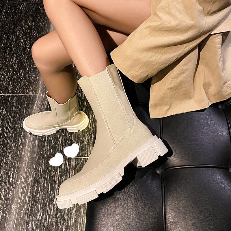 INS HOT Women ankle boots natural leather 22-25CM cowhide stitching twill Chelsea boots cyberstar skinny boots 11-11 discount