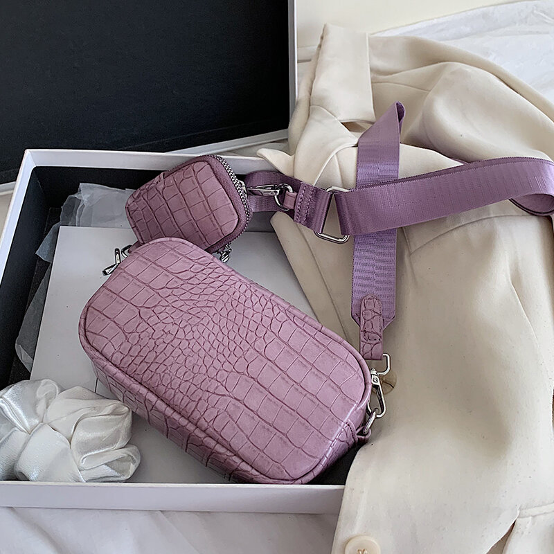 2 Pcs/set MINI PU Leather Crossbody Bags For Women 2020 Solid Color Shoulder Handbags Female Travel Cross Body Bag