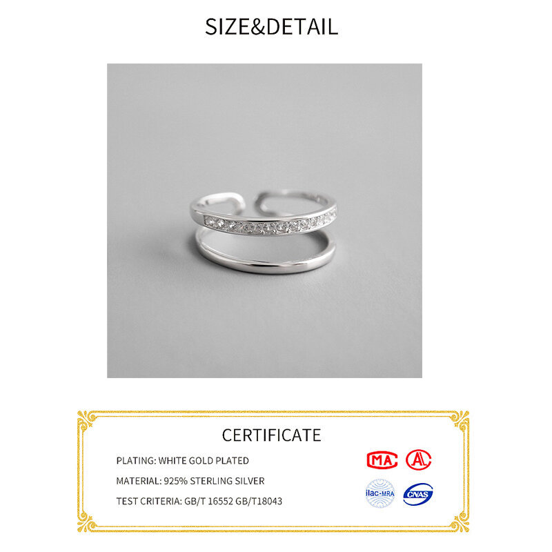 Glad Gezicht 925 Sterling Zilveren Open Ringen Double Layer Zirkoon Verstelbare Vinger Ringen Korea Stijl Zilveren Sieraden Nieuwe Jaar Geschenk