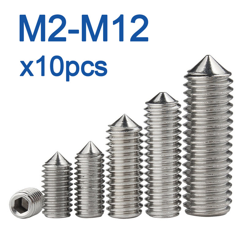 Lote de 10 unidades de tornillos hexagonales de acero inoxidable, juego de tuercas de cono, M2, M2.5, M3, M4, M5, M8, M10, M12, 304, DIN914