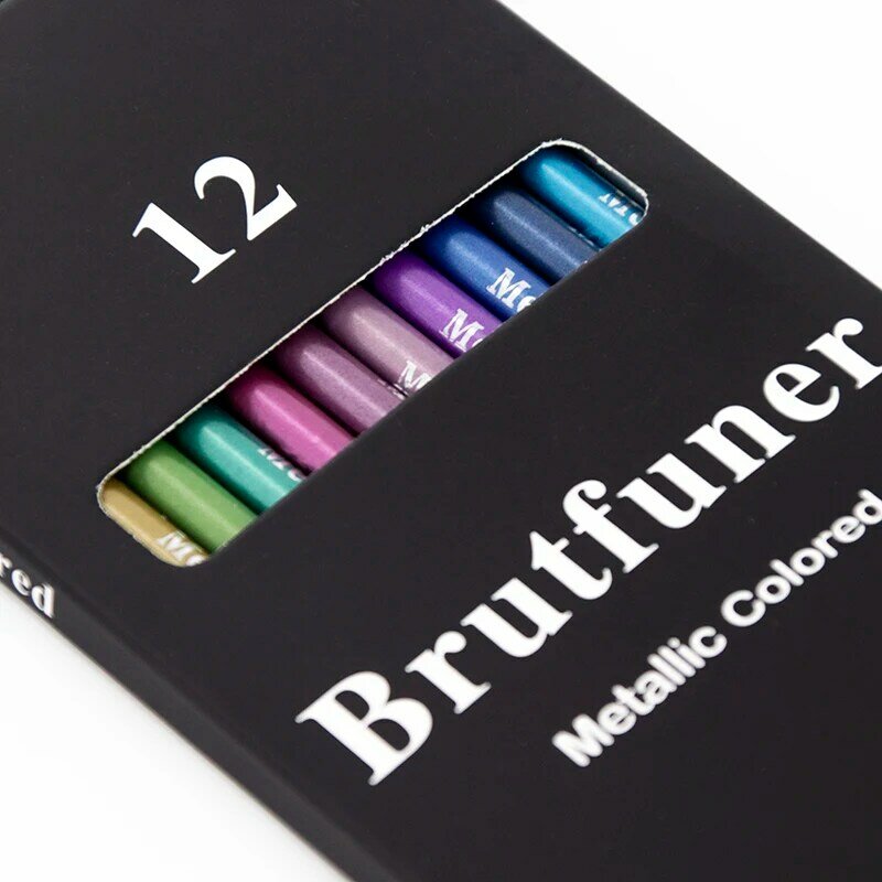 Brutfuner 12สี Metallic ดินสอวาดภาพวาดชุดไม้ Golden ดินสอสีสำหรับเครื่องเขียนนักเรียนโรงเรียน Art Supplies
