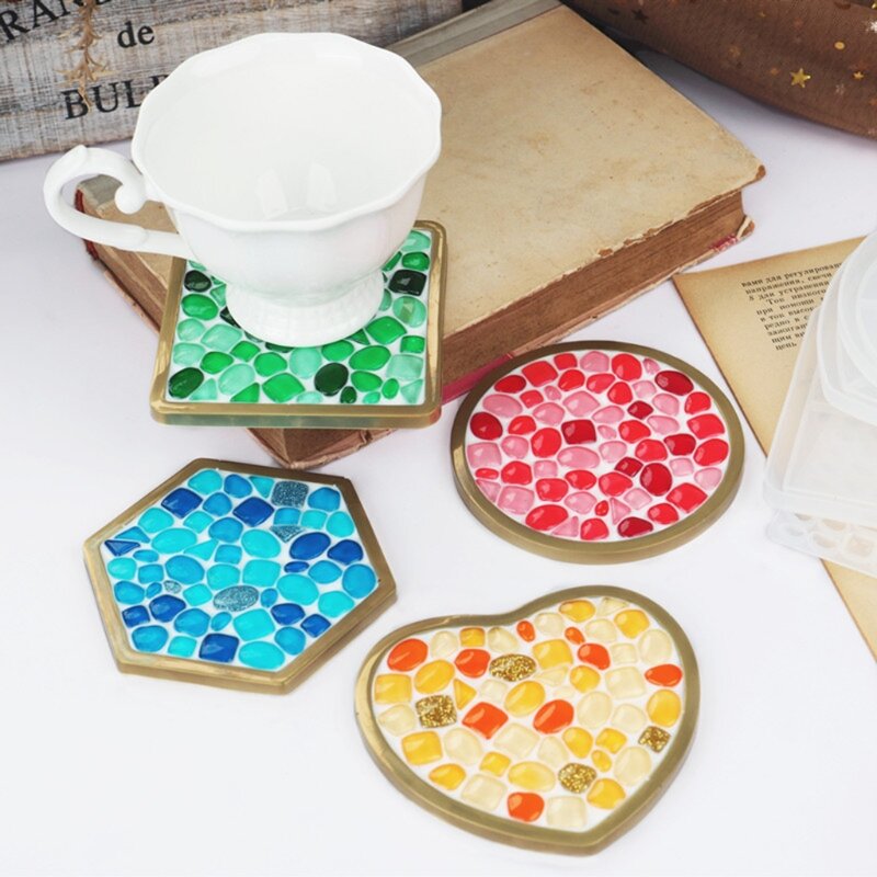 Posavasos de mosaico hecho a mano para bebidas, moldes de fundición de resina DIY, Molde de resina de silicona para mosaico redondo, herramientas para manualidades