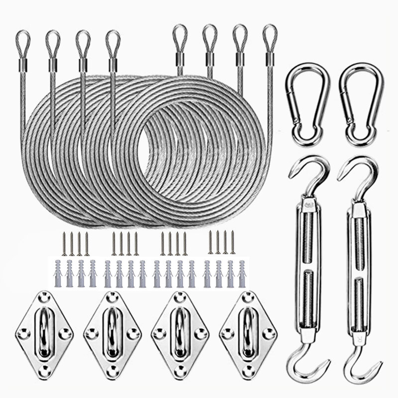 Stainless Steel Wire Rope Kit Triangle Four-corner Sunshade Sail Canopy Installation Set